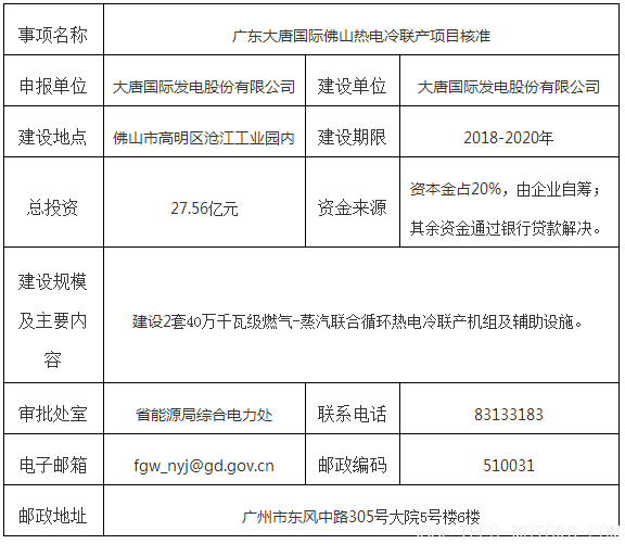 【電廠】廣東大唐國際佛山熱電冷聯產項目獲核準 行業資訊