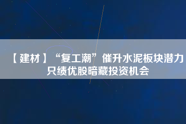 【建材】“復工潮”催升水泥板塊潛力 4只績優股暗藏投資機會