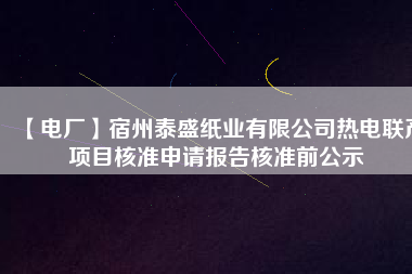 【電廠】宿州泰盛紙業有限公司熱電聯產項目核準申請報告核準前公示