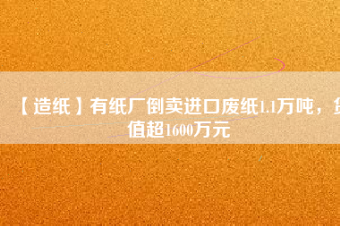 【造紙】有紙廠倒賣進口廢紙1.1萬噸，貨值超1600萬元