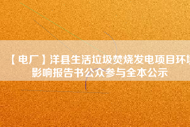 【電廠】洋縣生活垃圾焚燒發電項目環境影響報告書公眾參與全本公示