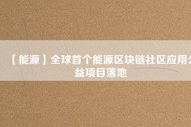 【能源】全球首個能源區塊鏈社區應用公益項目落地