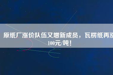 原紙廠漲價隊伍又增新成員，瓦楞紙再漲100元/噸！