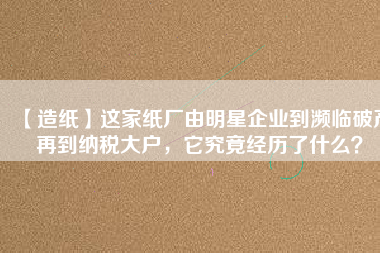 【造紙】這家紙廠由明星企業到瀕臨破產再到納稅大戶，它究竟經歷了什么？